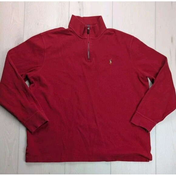 Polo Ralph Lauren Sweater Mens XL Red Estate Rib 1/4 Zip Pullover Flesh Pony - Picture 1 of 9